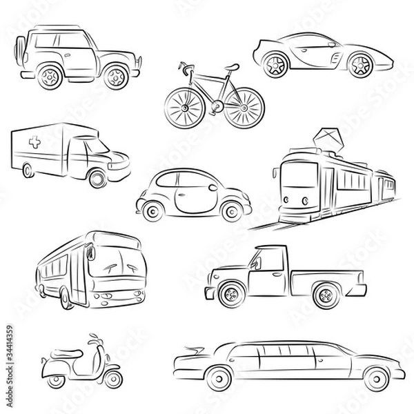 Obraz City Transportation Sketch Set