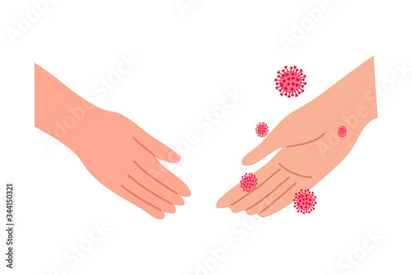 Fototapeta Risk of spreading red coronavirus infection bacterias by shaking hands