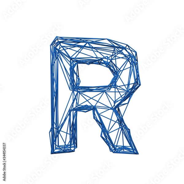 Fototapeta Letter R wire frame low poly alphabet. 3D rendering