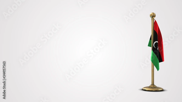 Fototapeta Libya realistic 3D flag illustration on golden flagpole.