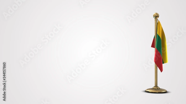 Fototapeta Lithuania realistic 3D flag illustration on golden flagpole.