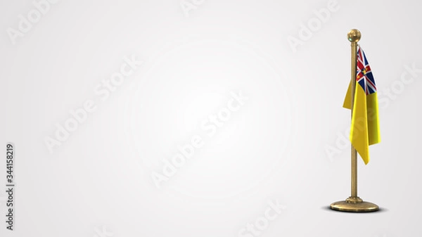 Fototapeta Niue realistic 3D flag illustration on golden flagpole.