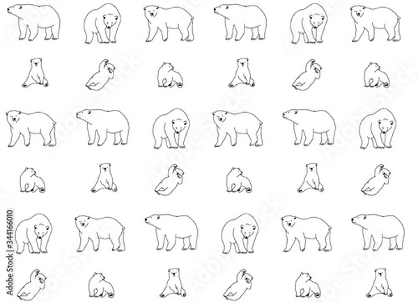 Fototapeta ホッキョクグマのイラスト総柄（モノクロ）