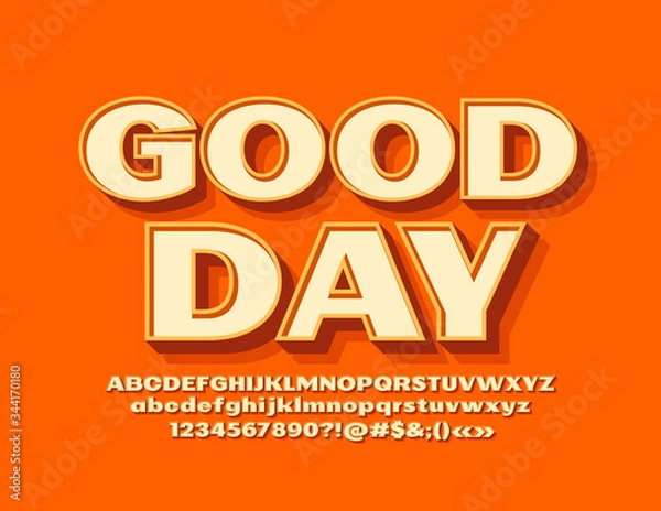 Fototapeta Vector bright card Good Day with creative Font. Yellow trendy Alphabet Letters and Numbers