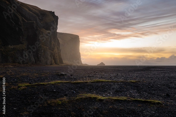 Fototapeta Scenic cliffs at Vik i Myrdal during sunrise on a foggy day - no. 3
