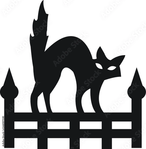 Fototapeta Halloween cat on a fence vector icon