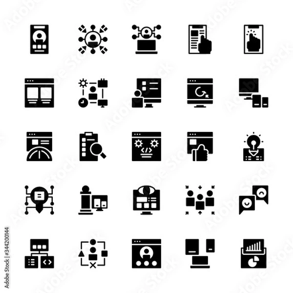 Fototapeta Set of user experience interface glyph style icon - vector