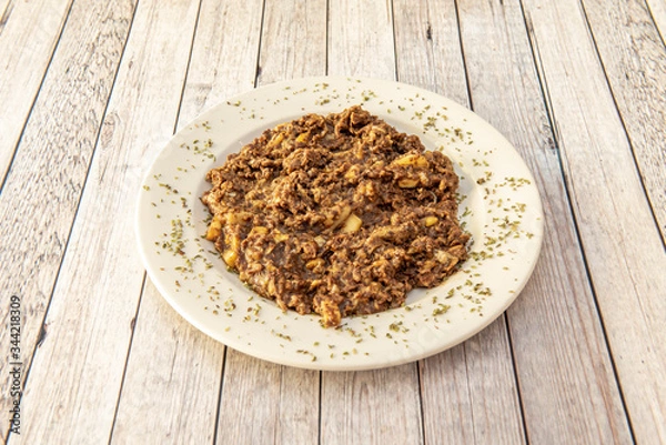 Obraz Plate of Spanish black pudding scrambled eggs
