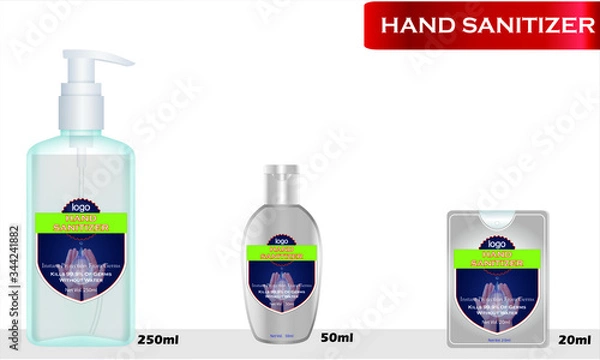 Fototapeta Hand sanitizer label design vector graphic template for packaging design.