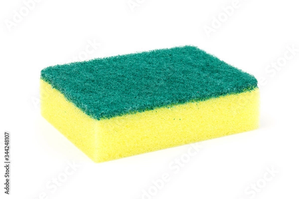 Fototapeta Colored sponges for washing dishes and other domestic needs, isoleted on white background