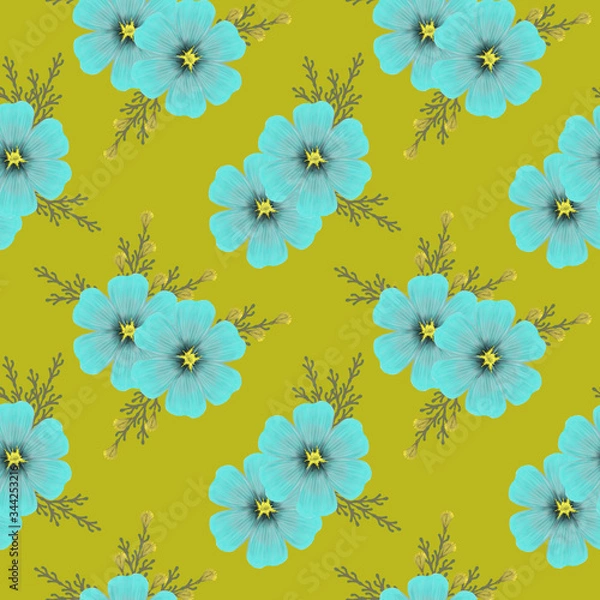 Obraz 
Digital illustration of a seamless texture with blue flowers.
