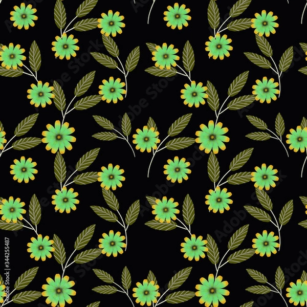 Obraz 
Digital drawing of a seamless texture with green flowers.