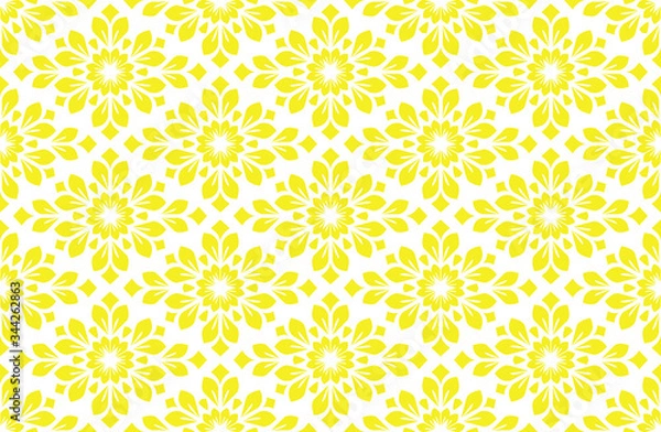 Fototapeta Flower geometric pattern. Seamless vector background. White and yellow ornament. Ornament for fabric, wallpaper, packaging. Decorative print