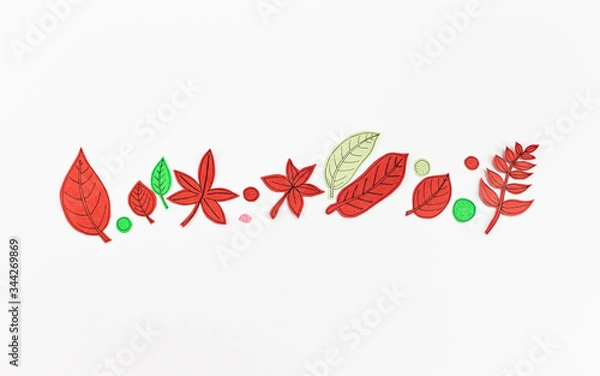 Obraz Leaf Set. Hand-drawn decorative elements, doodle floral elements. Black line ink hand drawn art. White background ready for copywriting. Perfect for invitations, greeting cards, posters, prints.