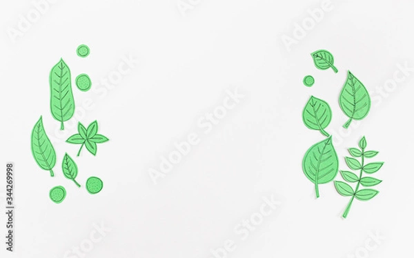 Obraz Leaf Set. Hand-drawn decorative elements, doodle floral elements. Black line ink hand drawn art. White background ready for copywriting. Perfect for invitations, greeting cards, posters, prints.