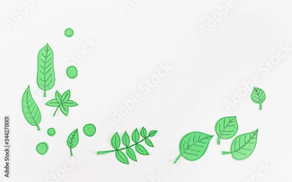 Obraz Leaf Set. Hand-drawn decorative elements, doodle floral elements. Black line ink hand drawn art. White background ready for copywriting. Perfect for invitations, greeting cards, posters, prints.