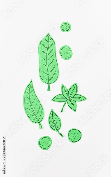 Obraz Leaf Set. Hand-drawn decorative elements, doodle floral elements. Black line ink hand drawn art. White background ready for copywriting. Perfect for invitations, greeting cards, posters, prints.