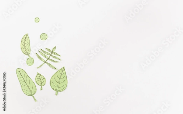 Obraz Leaf Set. Hand-drawn decorative elements, doodle floral elements. Black line ink hand drawn art. White background ready for copywriting. Perfect for invitations, greeting cards, posters, prints.