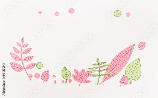 Obraz Leaf Set. Hand-drawn decorative elements, doodle floral elements. Black line ink hand drawn art. White background ready for copywriting. Perfect for invitations, greeting cards, posters, prints.