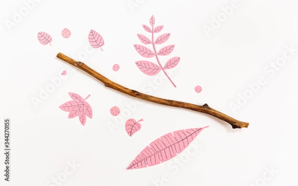 Obraz Leaf Set. Hand-drawn decorative elements, doodle floral elements. Black line ink hand drawn art. White background ready for copywriting. Perfect for invitations, greeting cards, posters, prints.