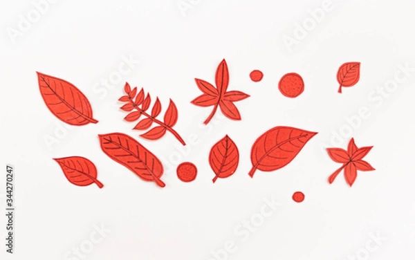 Obraz Leaf Set. Hand-drawn decorative elements, doodle floral elements. Black line ink hand drawn art. White background ready for copywriting. Perfect for invitations, greeting cards, posters, prints.