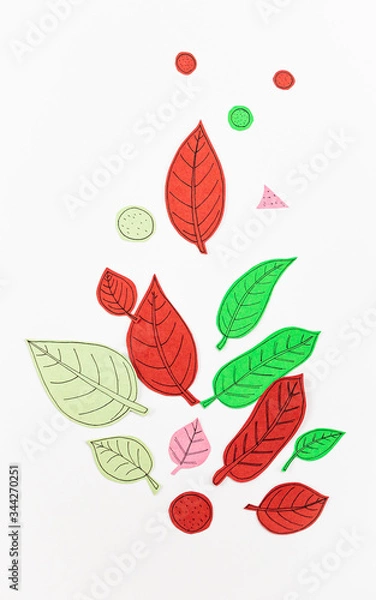 Obraz Leaf Set. Hand-drawn decorative elements, doodle floral elements. Black line ink hand drawn art. White background ready for copywriting. Perfect for invitations, greeting cards, posters, prints.