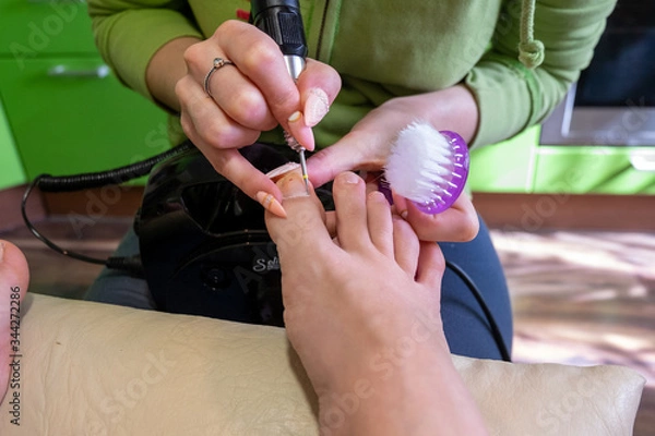 Obraz Step-by-step pedicure at home. Concept of toenail care