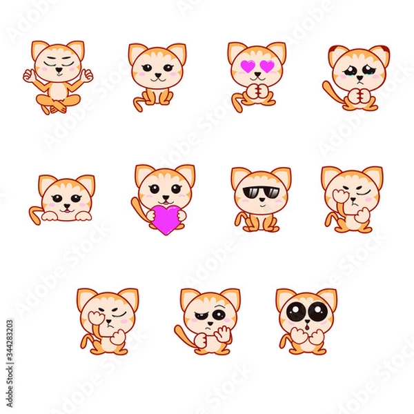 Obraz Emoticons with kitten. Emoji collection. Vector illustration set . Stickers Pack.