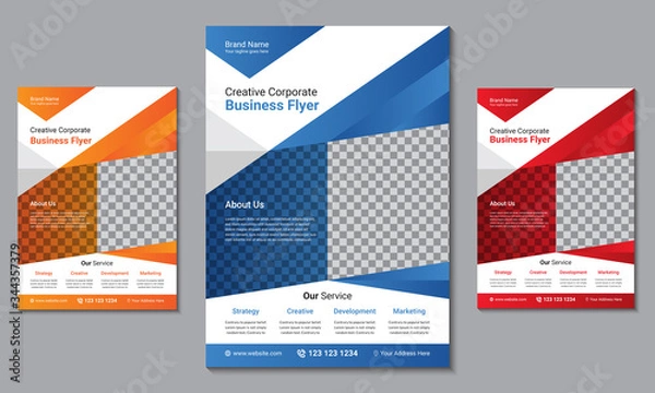 Fototapeta Professional Corporate Business Flyer template design with three color variation, Creative advertisement business flyer size A4, creative leaflet, easy to use and edit.