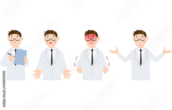 Fototapeta 白衣男性の喜怒哀楽のジェスチャーセット