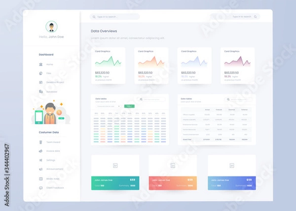 Fototapeta 
Infographic dashboard. UI design with graphs, charts and diagrams. Web interface template for business presentation.