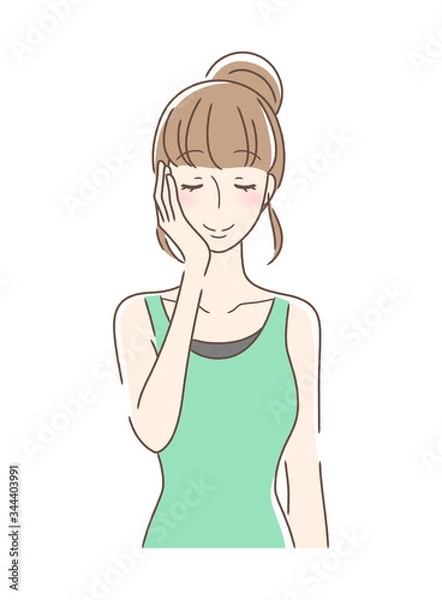 Fototapeta 手の平で頬を触る女性