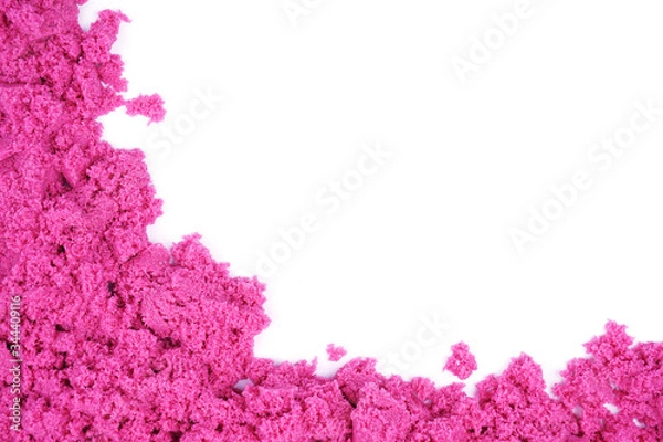 Obraz Kinetic sand of pink color on an isolated white background. Sand for children's creativity, leisure or psychological therapy.