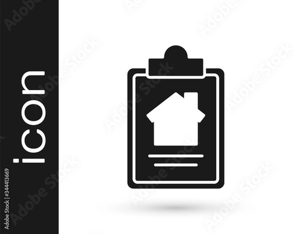 Fototapeta Grey House contract icon isolated on white background. Contract creation service, document formation, application form composition. Vector Illustration