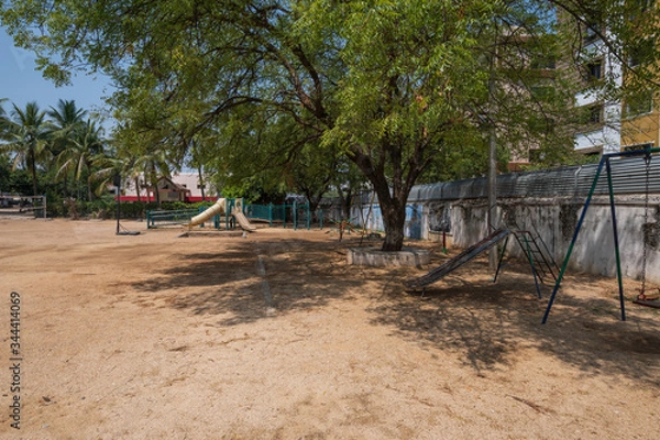 Obraz Empty playground at urban school in India