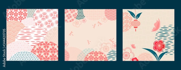 Fototapeta Japanese and chinese vector pattern. Asian background. Retro style. Abstract template for your design .Vector