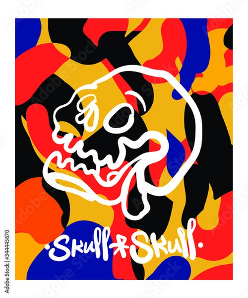 Fototapeta Street based graffiti alphabet and Skull Illustration with abstract background