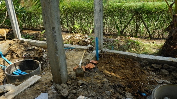 Fototapeta Scrap materials in the construction site