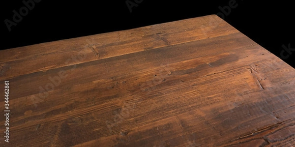 Fototapeta Perspective view of wood or wooden table top corner on isolated background including clipping path	