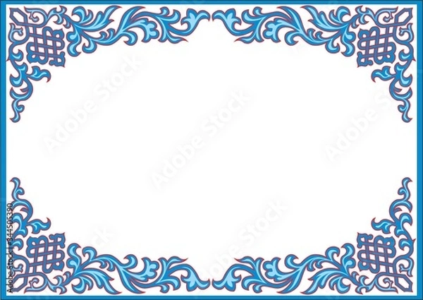 Obraz The frame is rectangular, plant ornament, blue-blue color.