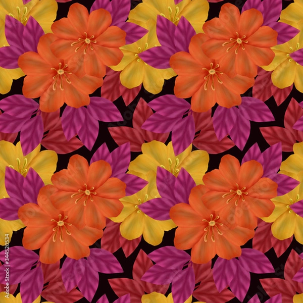 Obraz Digital illustration of a seamless texture with floral motif, bright day.
