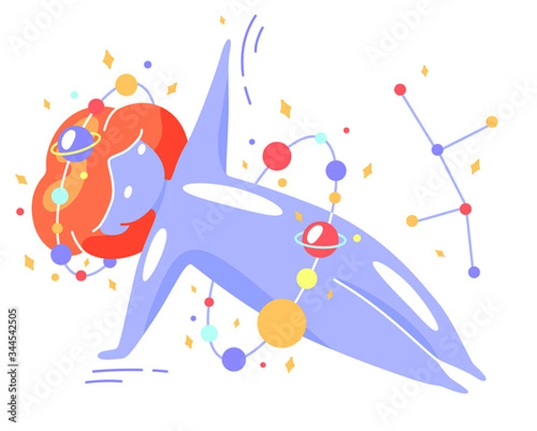 Obraz Unusual vector isolated illustration of a fat space girl doing a static exercise from yoga. Side bar, side press, health care. World Yoga Day. Body positive, self-acceptance, love for your body.