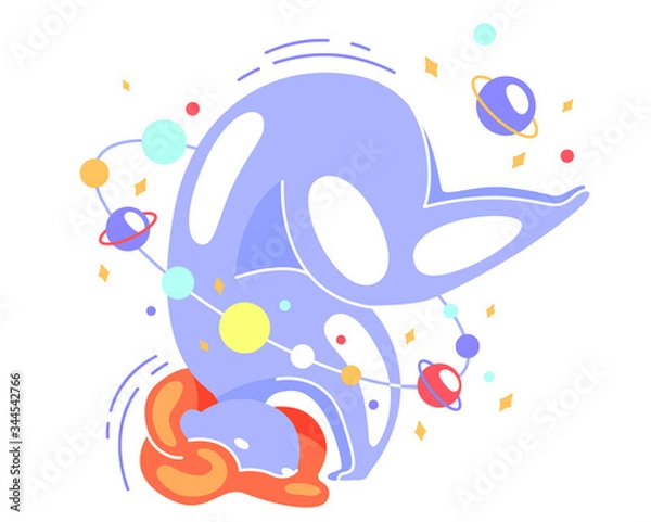Obraz Cute vector isolated illustration fat space girl stands on hands and head. Yoga, exercise on balance and concentration, inverted pose. World Yoga Day. Body positive, health care, self-love. Cosmos.