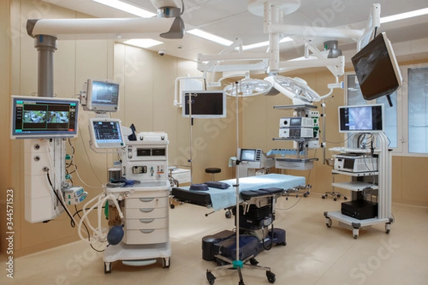 Fototapeta Empty operating room with modern equipment in a Russian hospital