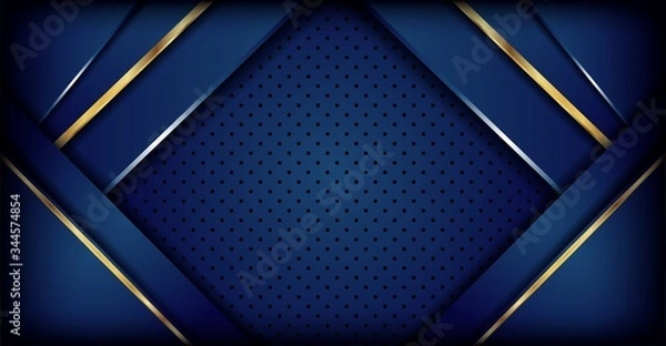 Fototapeta Luxurious dark blue background with golden lines combination