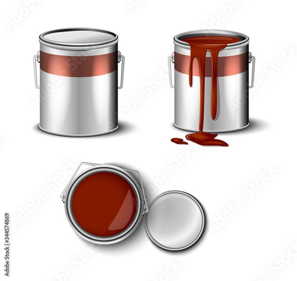 Fototapeta set of paint can brown color  top and side view. packaging mockup template 
