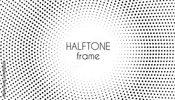 Fototapeta Halftone dotted round frame. Circle dots vector abstract background. Black and white minimal pattern