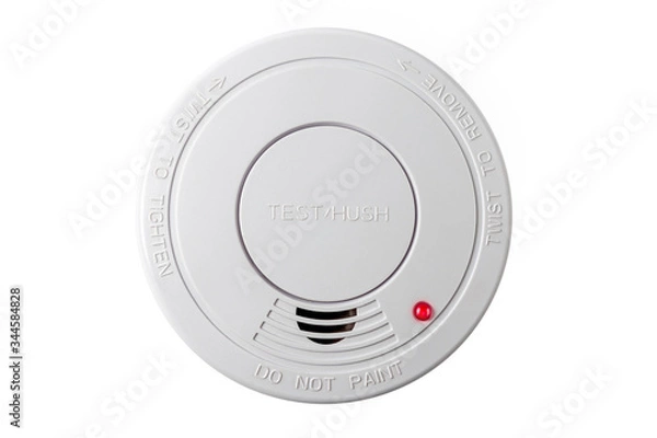 Fototapeta Smoke detector isolated on a white background. Stay home safe. Home control and security.  Smoke detector