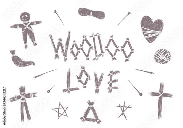 Obraz Hand drawn Halloween voodoo doll, vector illustration set