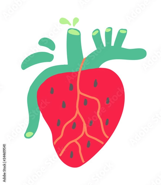 Fototapeta Abstract fruit. A strawberry heart. Simple modern vector illustration.